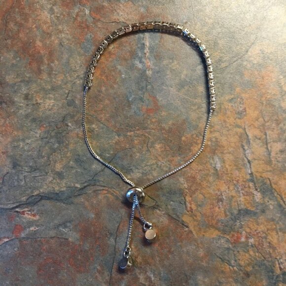 Silvertone Adjustable Slider Lariat Rhinestone Bracelet - Picture 4 of 5